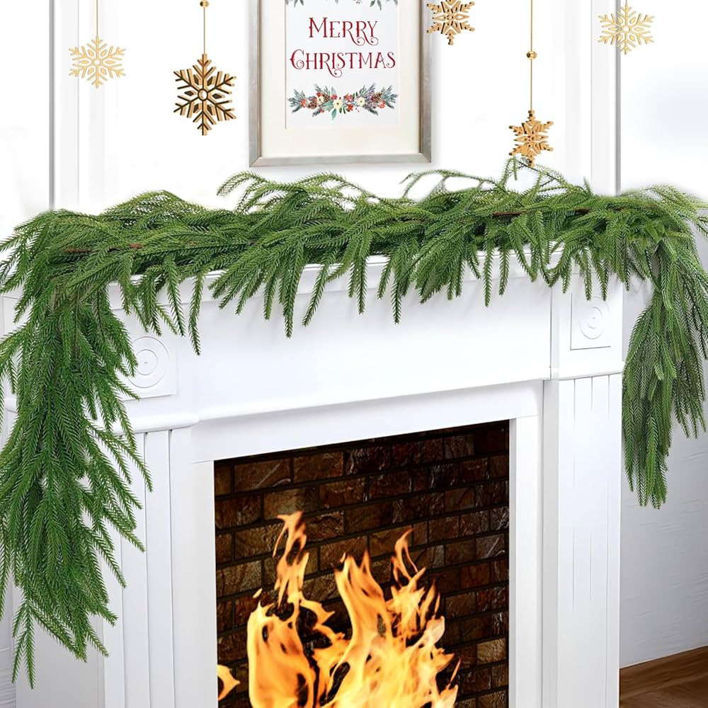 Christmas Garlands,Artificial Norfolk Pine Garland Real Touch Artificial Faux Greenery Garland fo... | Amazon (US)