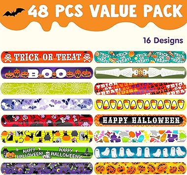 JOYIN 48 PCS Halloween Slap Bracelets for Kids Halloween Party Favors, Friendship Bracelets Bulk ... | Amazon (US)