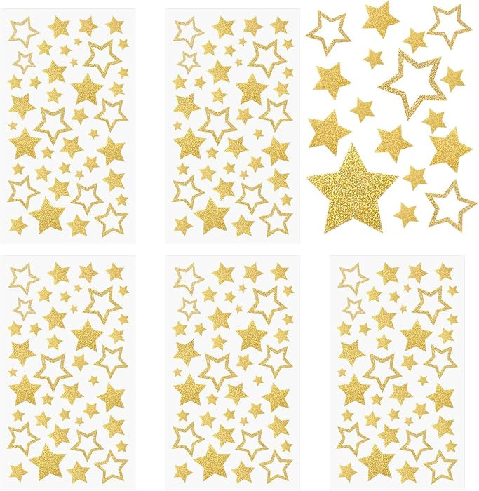 5 Sheets Glitter Star Stickers, Gold Stars Stickers, Self-Adhesive Star Labels, Star Decals for C... | Amazon (US)