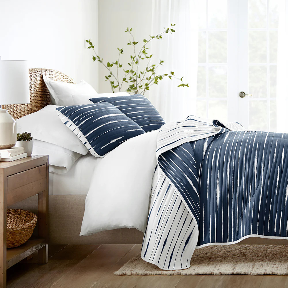 Horizon Lines Reversible Quilted Coverlet Set | Linens and Hutch