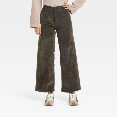 Women's High-Rise Flocked Sailor Wide Leg Ankle Jeans - Universal Thread™ Olive Green | Target