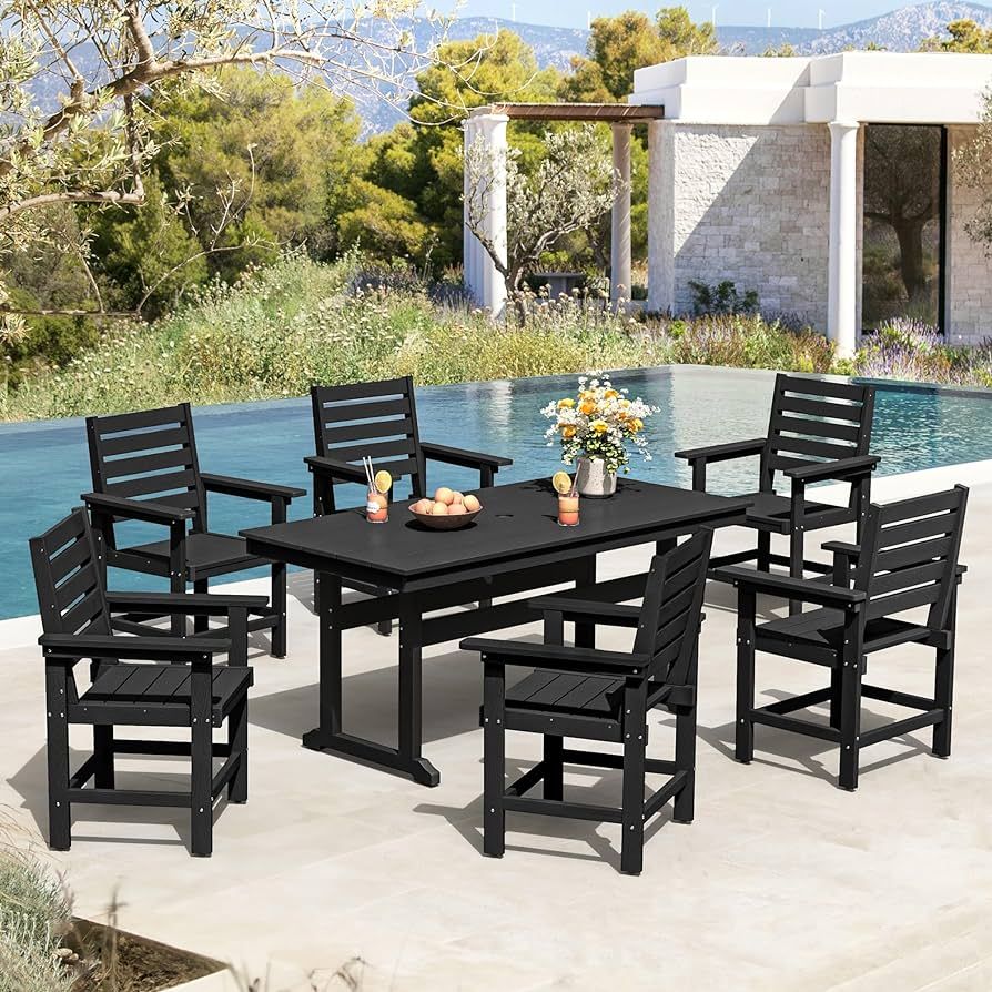 Homenjoy Patio Table and Chairs Set 7 Pieces, HDPE Weather Resistant Outdoor Dining Set with 1.95... | Amazon (US)
