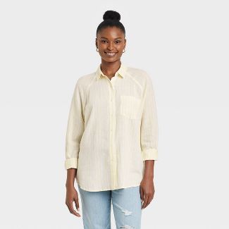 Women&#39;s Long Sleeve Boyfriend Fit Linen Button-Down Shirt - Universal Thread&#8482; Yellow St... | Target