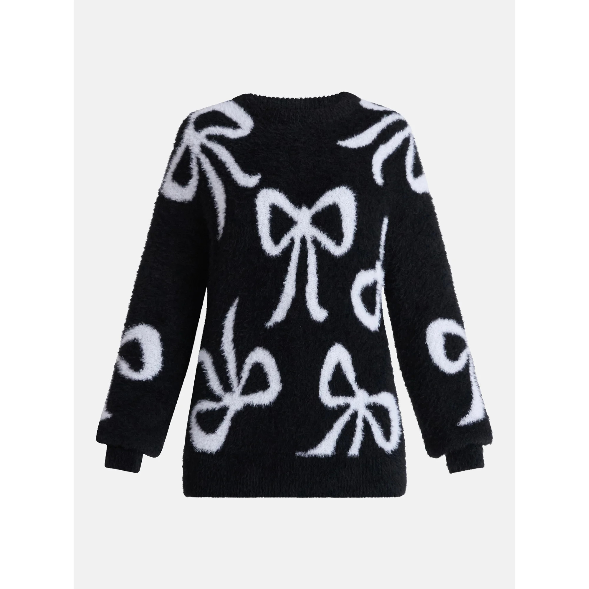 99 Jane Street Women's and Women's Plus Bow Print Pullover Sweater, Midweight, Sizes XS-4X | Walmart (US)