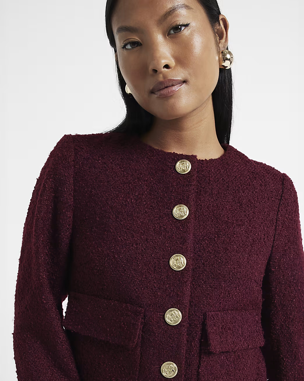 Petite Red Crop Collarless Jacket | River Island (UK & IE)
