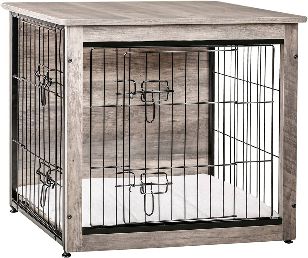 DWANTON Dog Crate Furniture with Cushion, Wooden Dog Crate with Double Doors, Dog Furniture, Dog ... | Amazon (US)