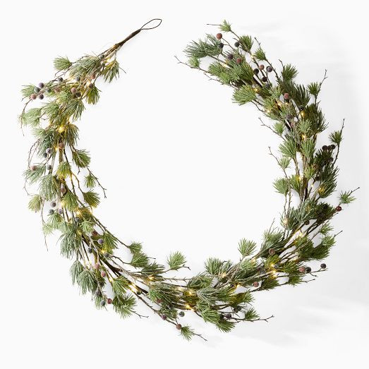 Pre-Lit Faux Pine and Frosted Red Berry Garland | West Elm (US)