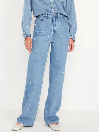 Extra High-Waisted Embroidered Wide-Leg Jeans | Old Navy (US)