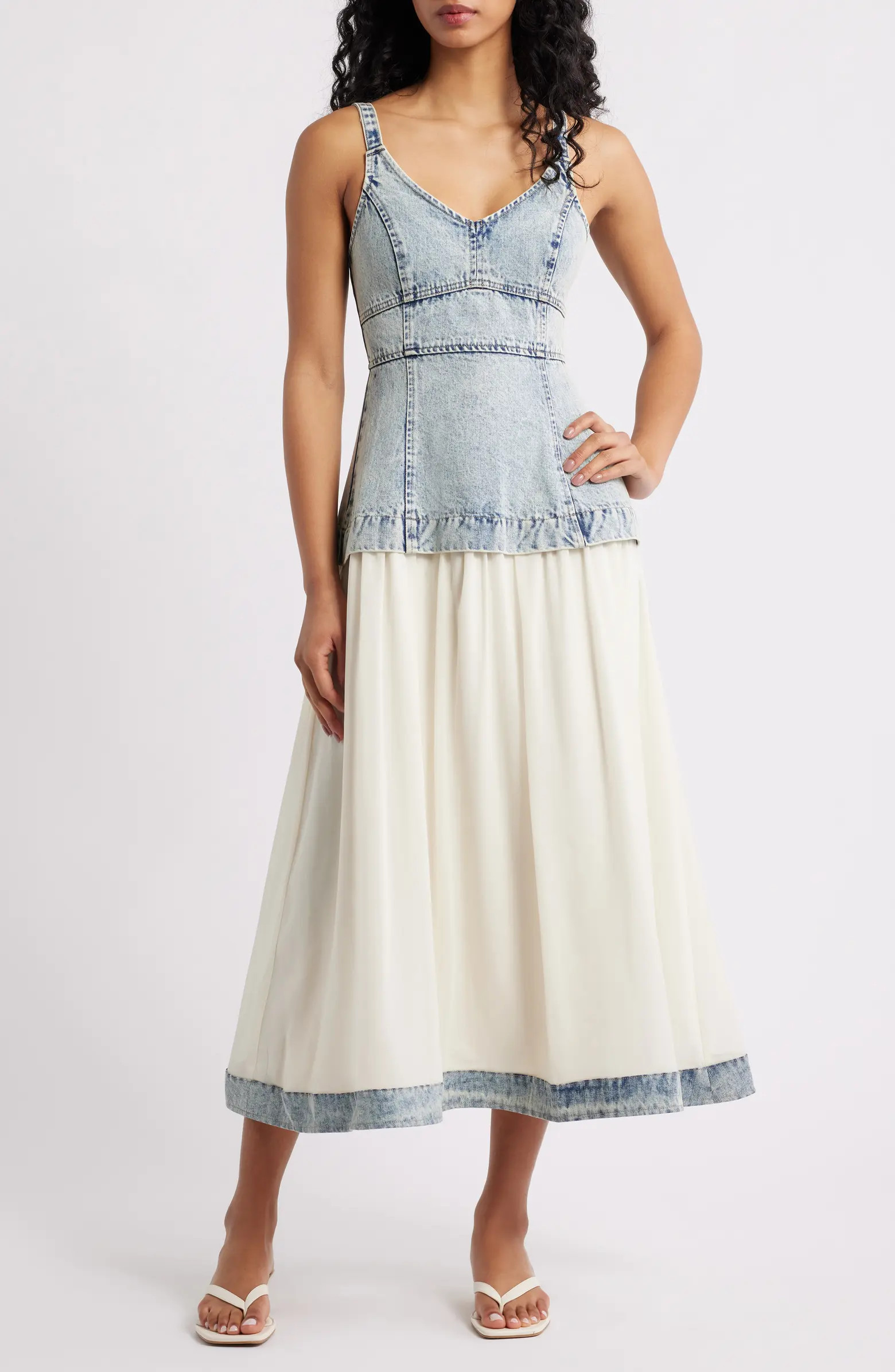 Sleeveless Mixed Media Denim Dress | Nordstrom