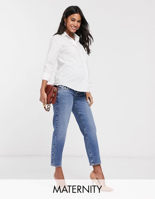 River Island Maternity overbump straight leg jeans in mid auth | ASOS AU