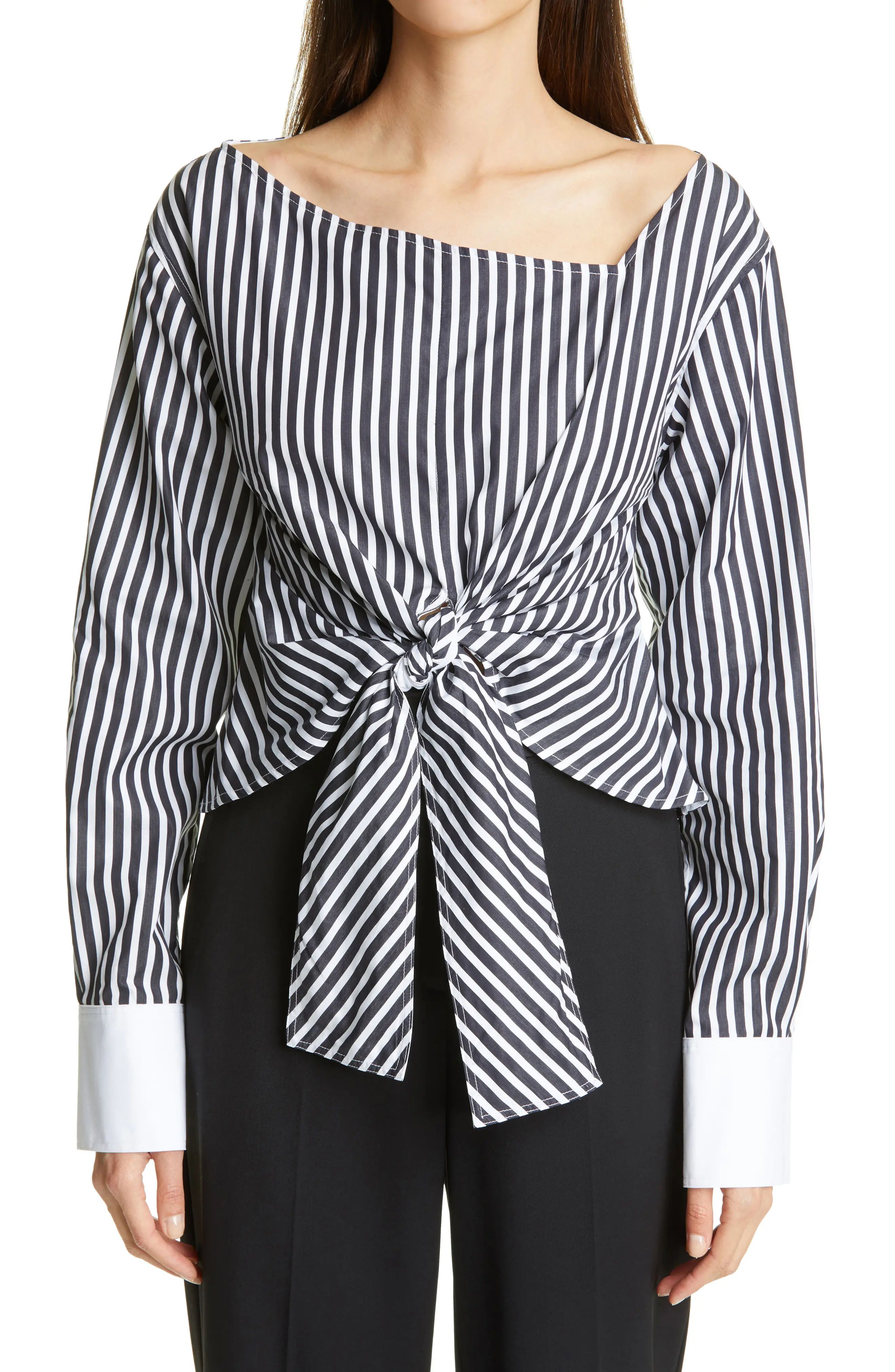 Women's Proenza Schouler Stripe Cotton Top, Size 6 - Black | Nordstrom