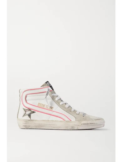 Golden Goose - Slide Distressed Leather And Suede High-top Sneakers - White | NET-A-PORTER (US)