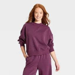 Women's Airy Sleek Pique Crewneck Sweatshirt - All In Motion\u2122 Dark Purple XS | Target