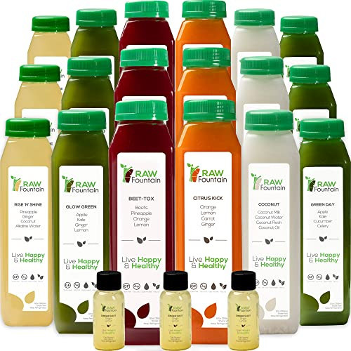 3 Day Juice Cleanse by Raw Fountain, All Natural Raw Detox Cleanse, Juicing for Body Reset, Cold Pressed Juice Fast, Great Way to Jumpstart a Healthier Diet, 18 Bottles 12oz, 3 Ginger Shots | Amazon (US)