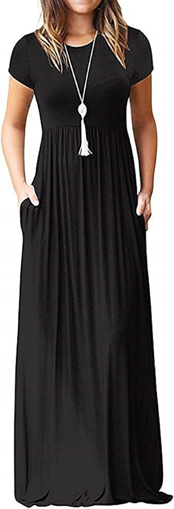 AUSELILY Women's Short Sleeve Loose Plain Casual Long Maxi Dresses for Women 2024 | Amazon (US)