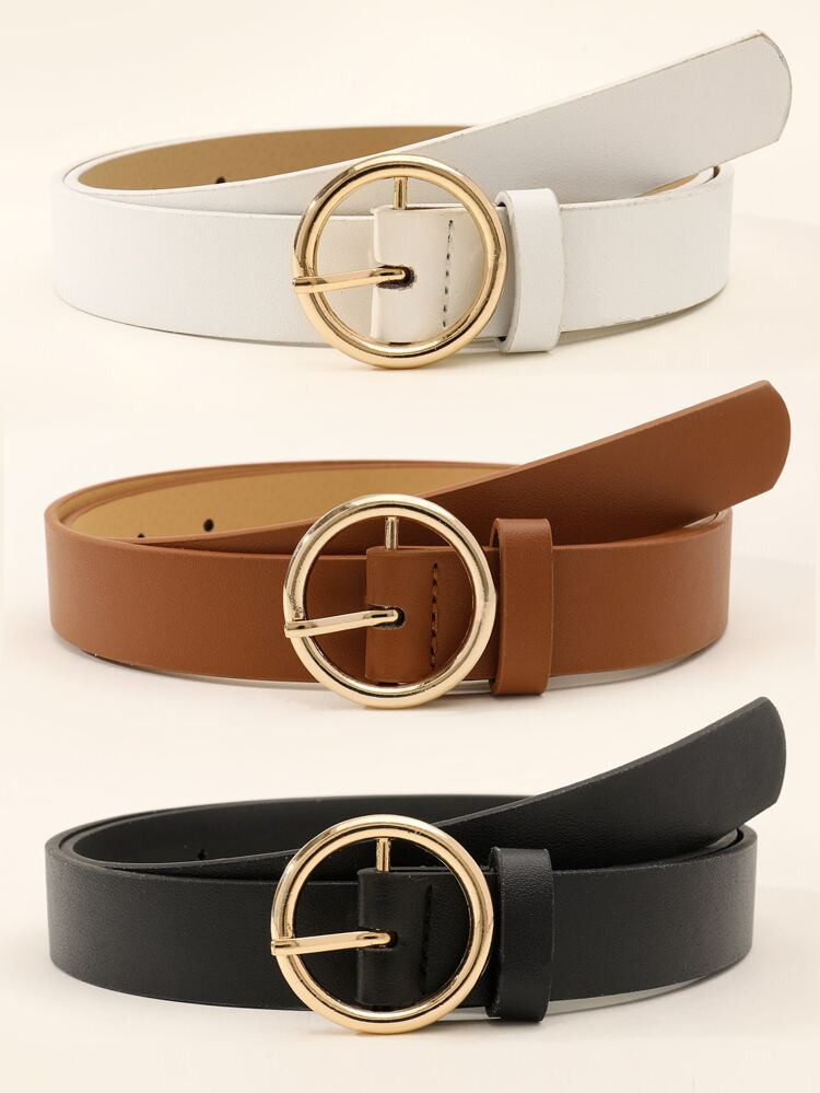 3pcs Round Buckle Belt | SHEIN