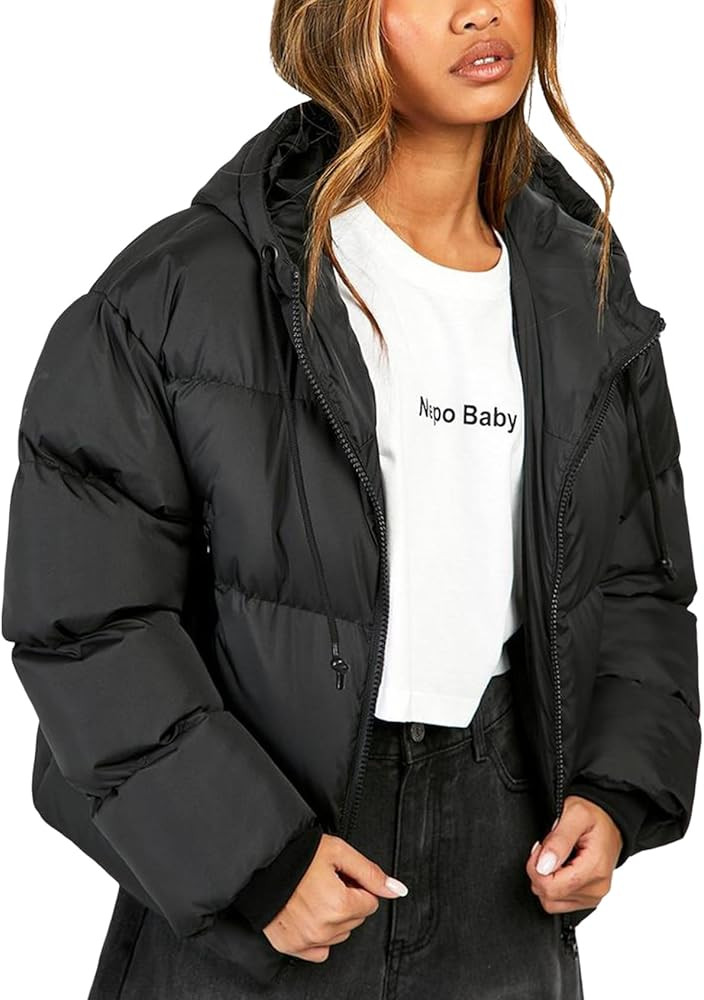 Wyeysyt Women's Cropped Puffer Jackets Winter Warm Lightweight Quilted Jackets Hooded Full Zip Co... | Amazon (US)