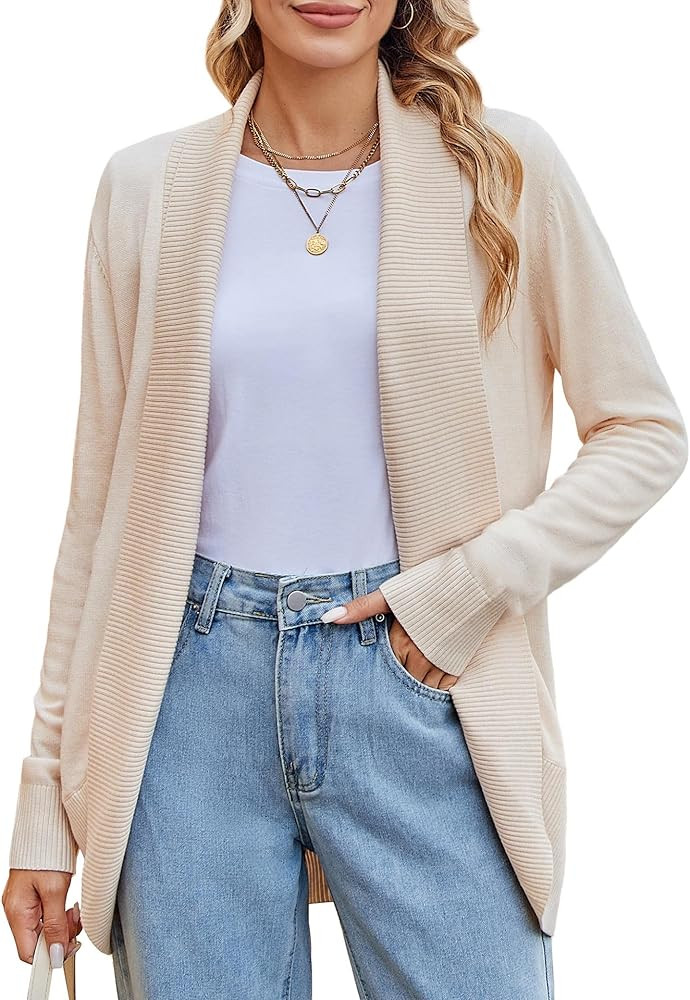 Amoretu Women’s Wool Blend Open Front Cardigan Sweaters Lapel Long Sleeve Curved Hem Cardigans ... | Amazon (US)