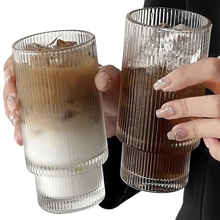 TINANA Ribbed Glassware Set of 8,Glass Cups 12 oz and 7 oz,Fluted Glassware,Ribbed Drinking Glass... | Walmart (US)