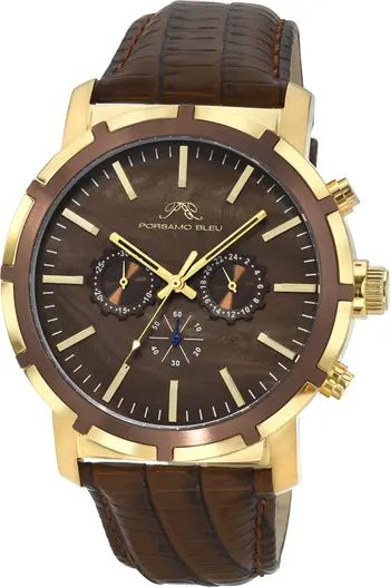 NYC Chronograph Embossed Leather Strap Watch, 47mm | Nordstrom Rack