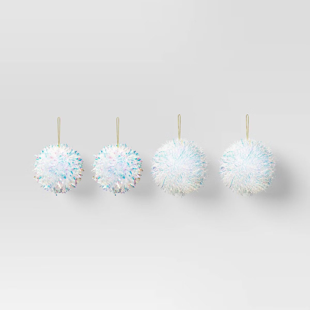4ct 6" Christmas Iridescent Pom Pom Ball Ornament Set White - Wondershop™ | Target