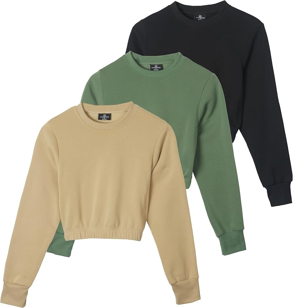 Real Essentials 3 Pack: Women's Fleece Cropped Sweatshirt - Long Sleeve Crew Neck Crop Top (Avail... | Amazon (US)