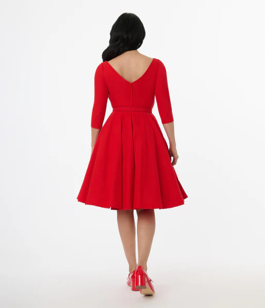 Unique Vintage 1950s Bright Red Devon Swing Dress | UniqueVintage