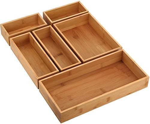 MaxGear 6-Pieces Bamboo Drawer Organizer Wood Kitchen Drawer Organizer Utensil Tray Desk Drawer O... | Amazon (US)