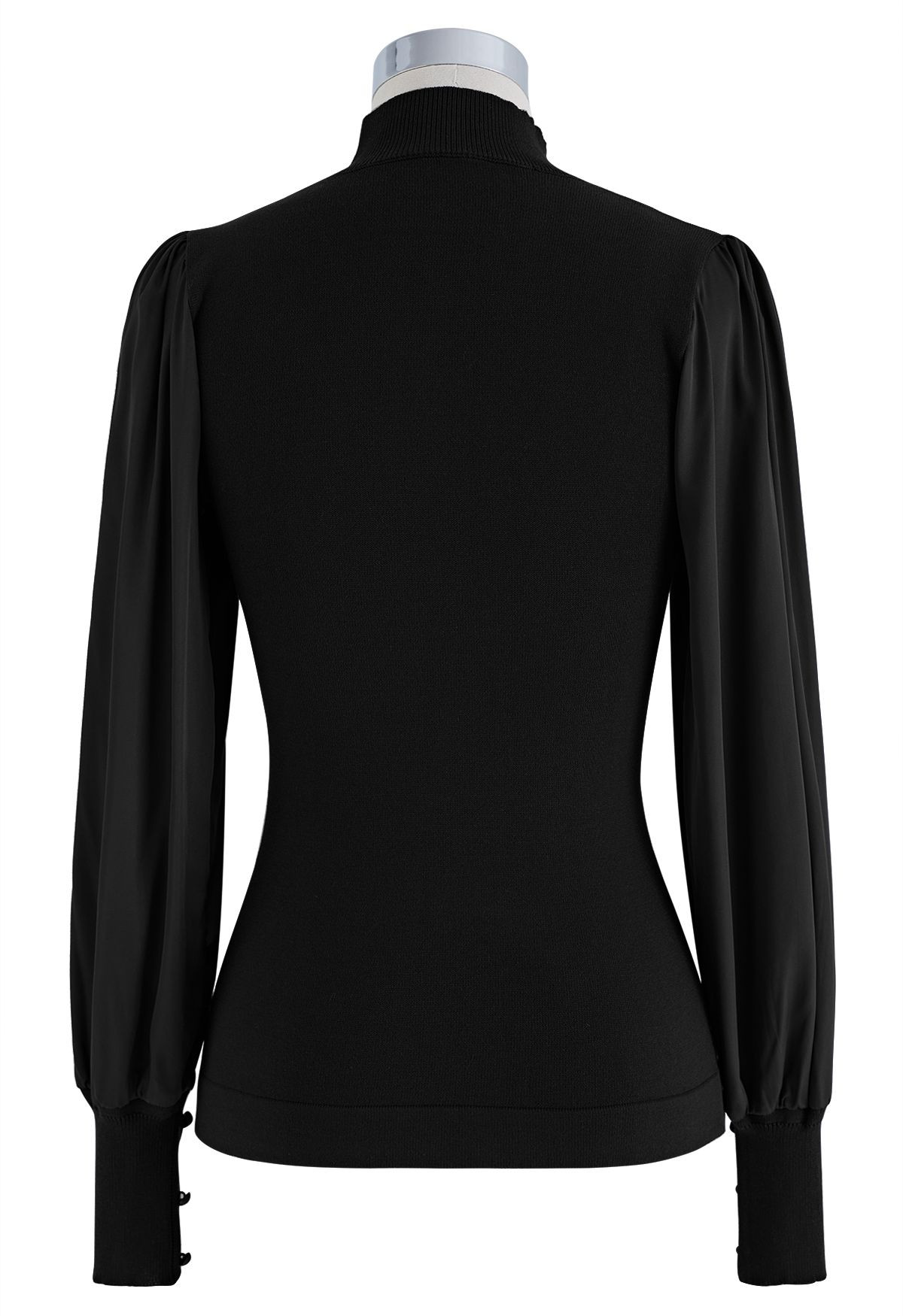 Mock Neck Satin Spliced Knit Top in Black | Chicwish