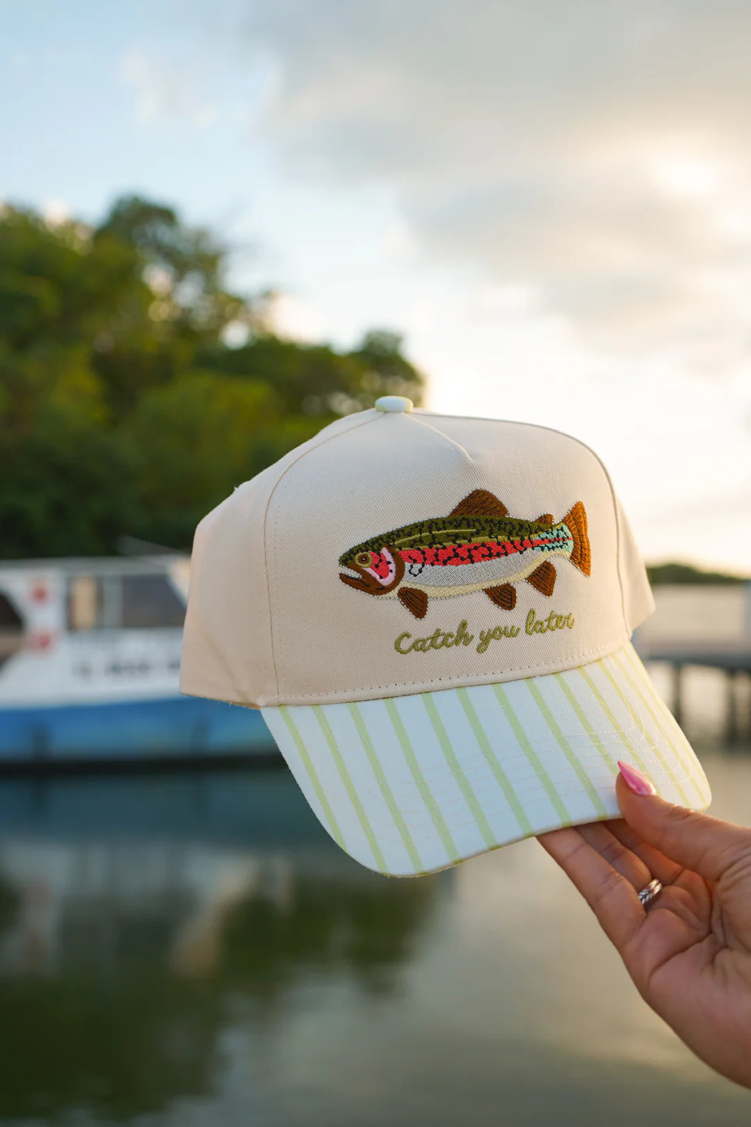 Catch You Later - Green Stripe Hat | KenzKustomz