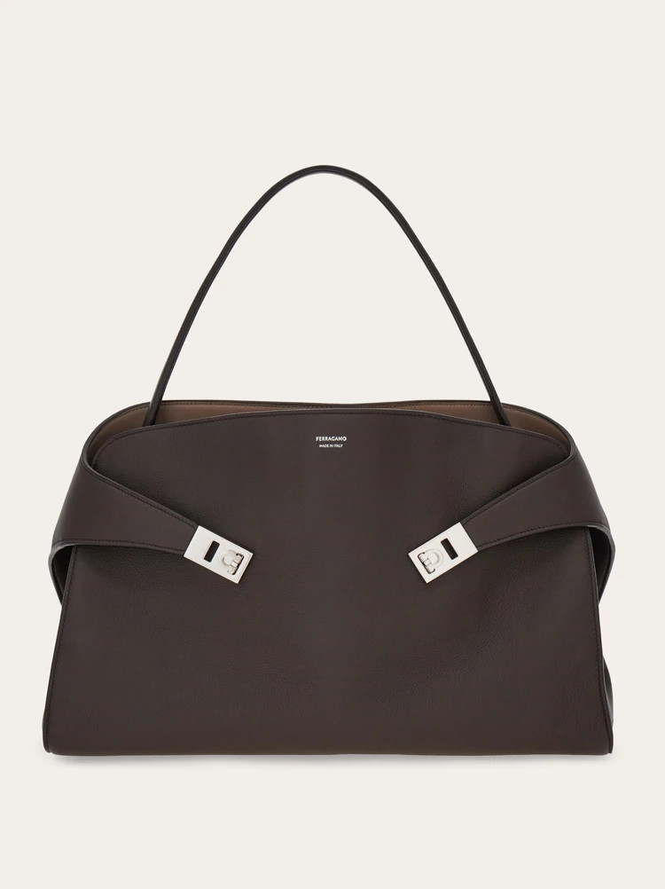 Ferragamo Women Hug soft bicolor shoulder bag (L) Brown | Ferragamo