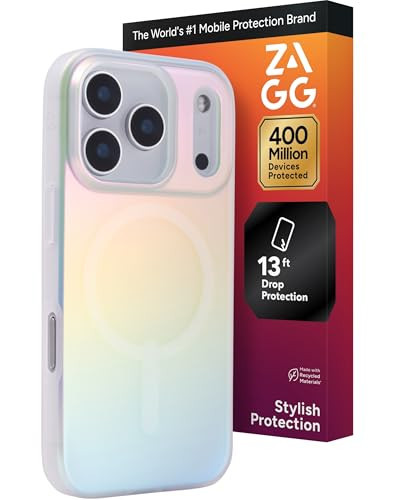 ZAGG Milan Snap Case for iPhone 17 Pro - Iridescent, Graphene Strengthened Phone Case with Drop Protection (13ft/4m), Textured Edges & Sparkle Design, MagSafe Charging Compatible | Amazon (US)