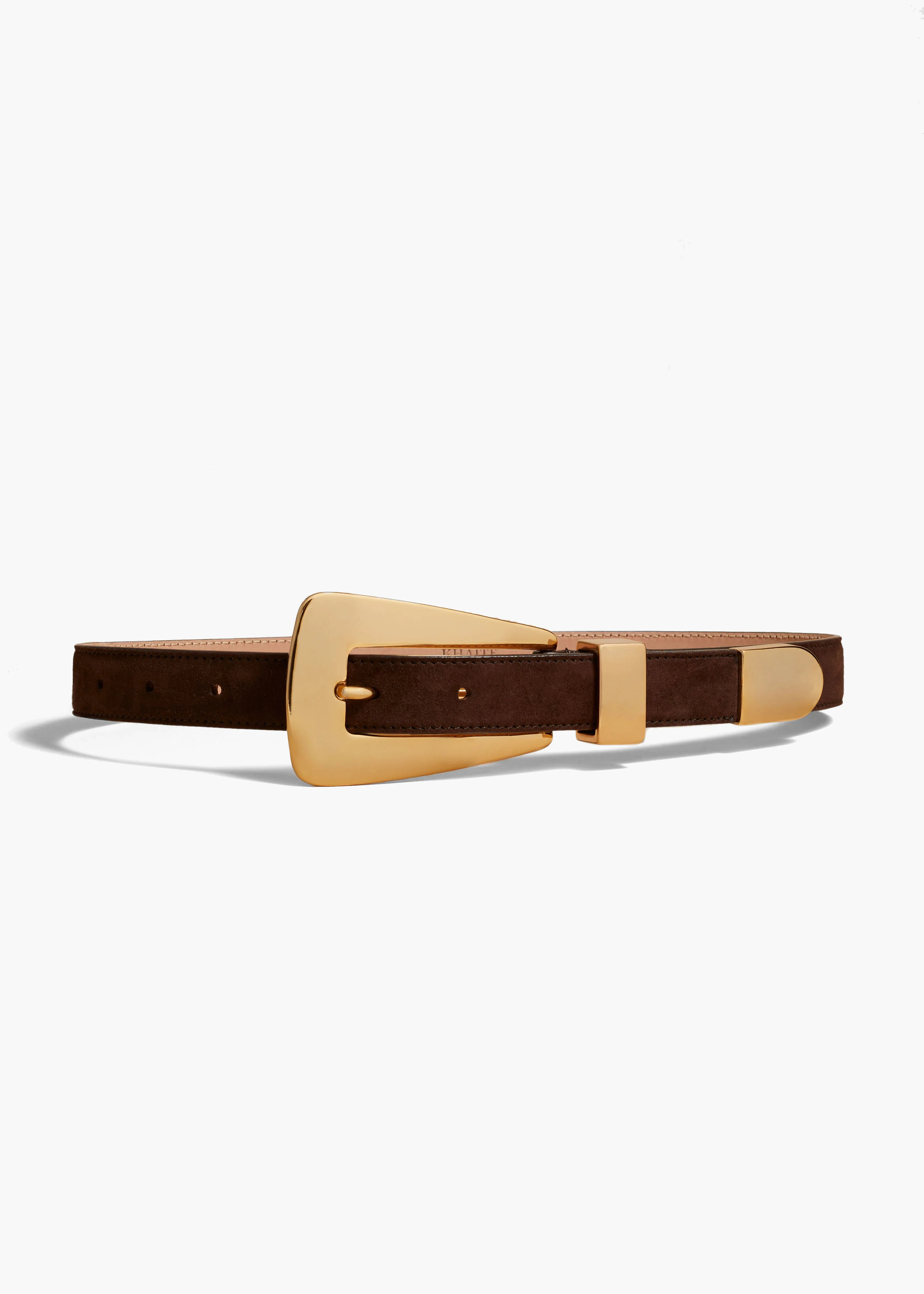 KHAITE - Lucca Belt In Coffee Suede With Gold | Khaite