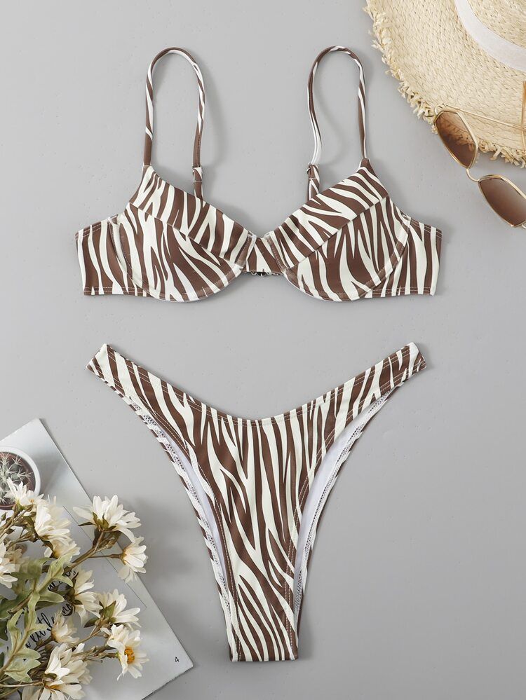 Zebra Stripe Push Up Bikini Swimsuit | SHEIN