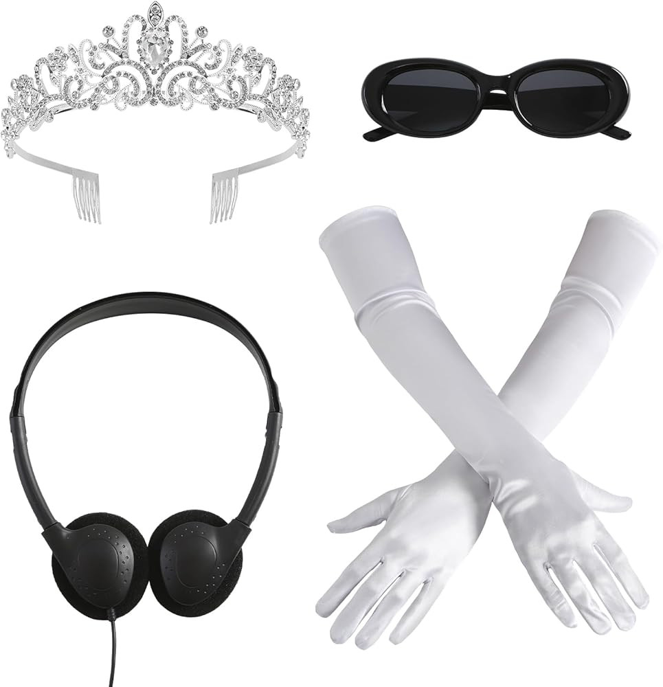 4 Pcs Princess Costume Accessories Set Women Tiara Crown Sunglasses Long Gloves Fake Headphone Dr... | Amazon (US)