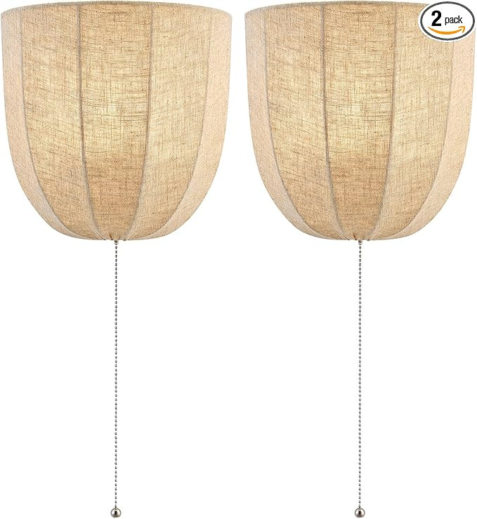 Rustic Wall Sconce Light with Pull Chain, Modern Farmhouse Wall Light Fixtures Set of 2, Fabric W... | Amazon (US)