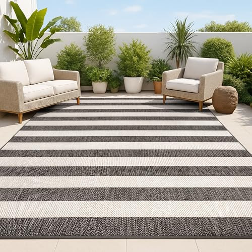 JONATHAN Y Two-Tone Wide Stripe Indoor Outdoor Area Rug 3X5 Black/Beige, Negril for Backyard, Patio, Porch, Easy-Cleaning, High Traffic, Pet-Friendly, Non-Shedding (SMB203B-3) | Amazon (US)