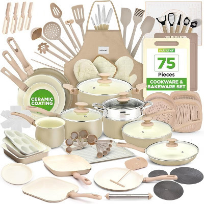 NutriChef 75-Piece Home Kitchen Cookware & Bakeware Set – Ceramic Non-Stick Pots, Pans, Kitchen Tools & Utensils (Cream/Taupe/Brown) | Target
