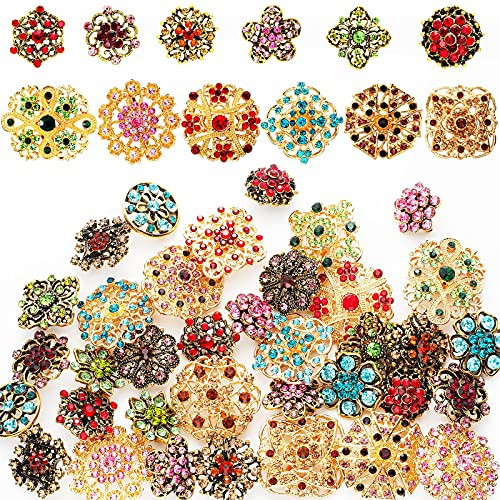 MTLEE 36 Pieces Rhinestone Brooches for Women Mixed Color Flower Brooches and Crystal Pins for Women Bulk Decorative Costume Jewelry Vintage Lapel Pins Wedding Bouquet Retro Gifts Kit Crafts | Amazon (US)
