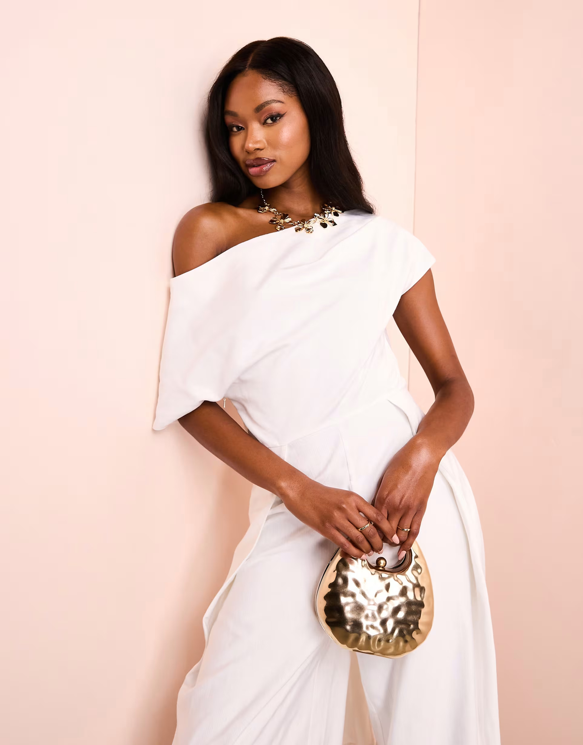 ASOS LUXE drop shoulder jumpsuit with bow back in cream | ASOS (Global)