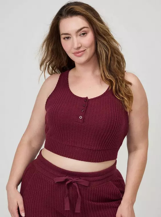 Plush Waffle Henley Crop Lounge Tank in Grey | Torrid (US & Canada)