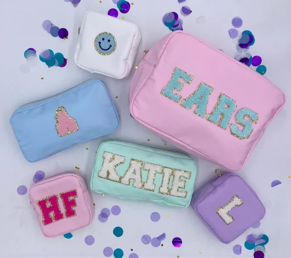 Large Nylon Pouch  Preppy  Varsity Letter  Cosmetic Bag  - Etsy | Etsy (US)