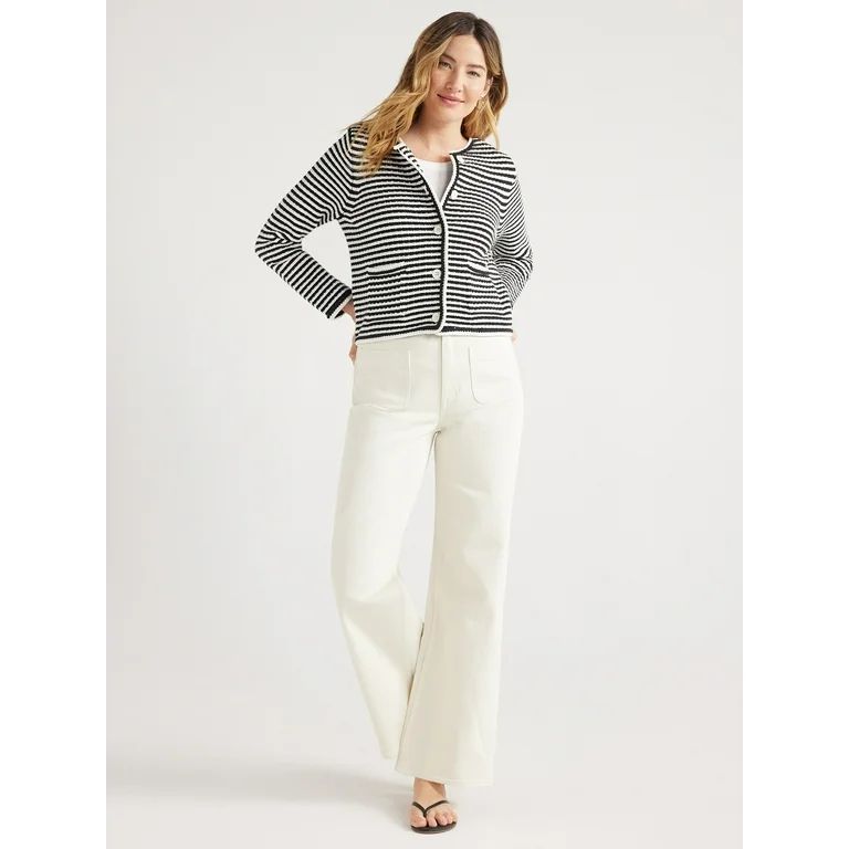Free Assembly Women's Crochet Trim Cardigan Sweater with Long Sleeves, Midweight, Sizes XS-XXL | Walmart (US)