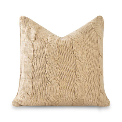 Aranis, Merino Wool Cable Knit Decorative Pillow Cover, Classic Camel, 22"x22" | Hofdeco