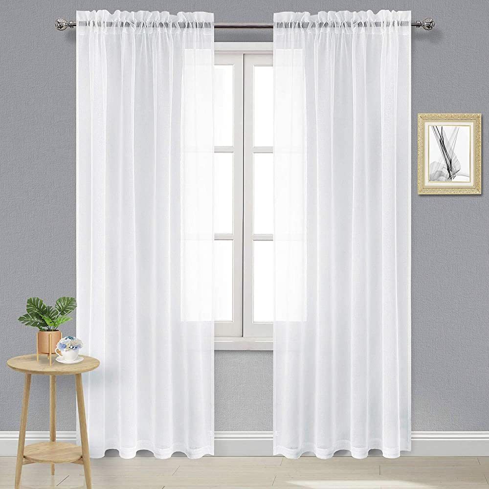 DWCN White Sheer Curtains Semi Transparent Voile Rod Pocket Curtains for Bedroom and Living Room, 52 | Amazon (US)