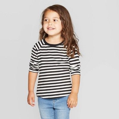 Toddler Girls' Long Sleeve Striped T-Shirt - Cat & Jack™ Black/White | Target