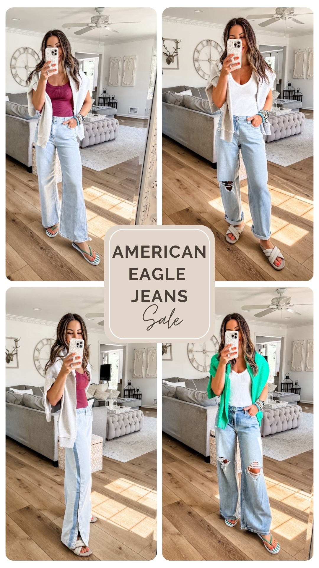 Almost everything on sale at American Eagle 

Track striped jeans Xs. Baggy wide leg 0 x-short. Ripped wide leg 0 short. Barrel jeans 0 short. Tops small.

American Eagle, American Eagle jeans. Baggy jeans. Wide leg jeans. @American Eagle Outfitters

#LTKOver40 #LTKPetite #LTKSaleAlert