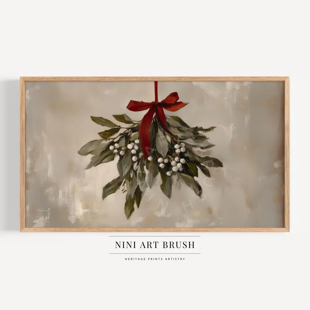 Mistletoe Samsung Frame TV Art Christmas Frame TV Art Winter Decor Winter Frame TV Art Vintage Ch... | Etsy (US)