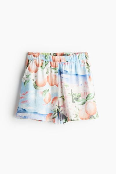 Patterned Pull-on Shorts - Light blue/oranges - Ladies | H&M US | H&M (US + CA)