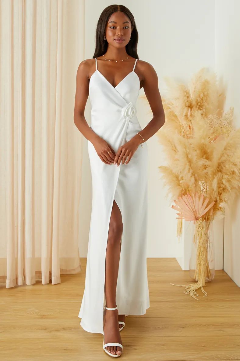 Height of Romance White Satin Rosette A-Line Maxi Dress | Lulus (US)